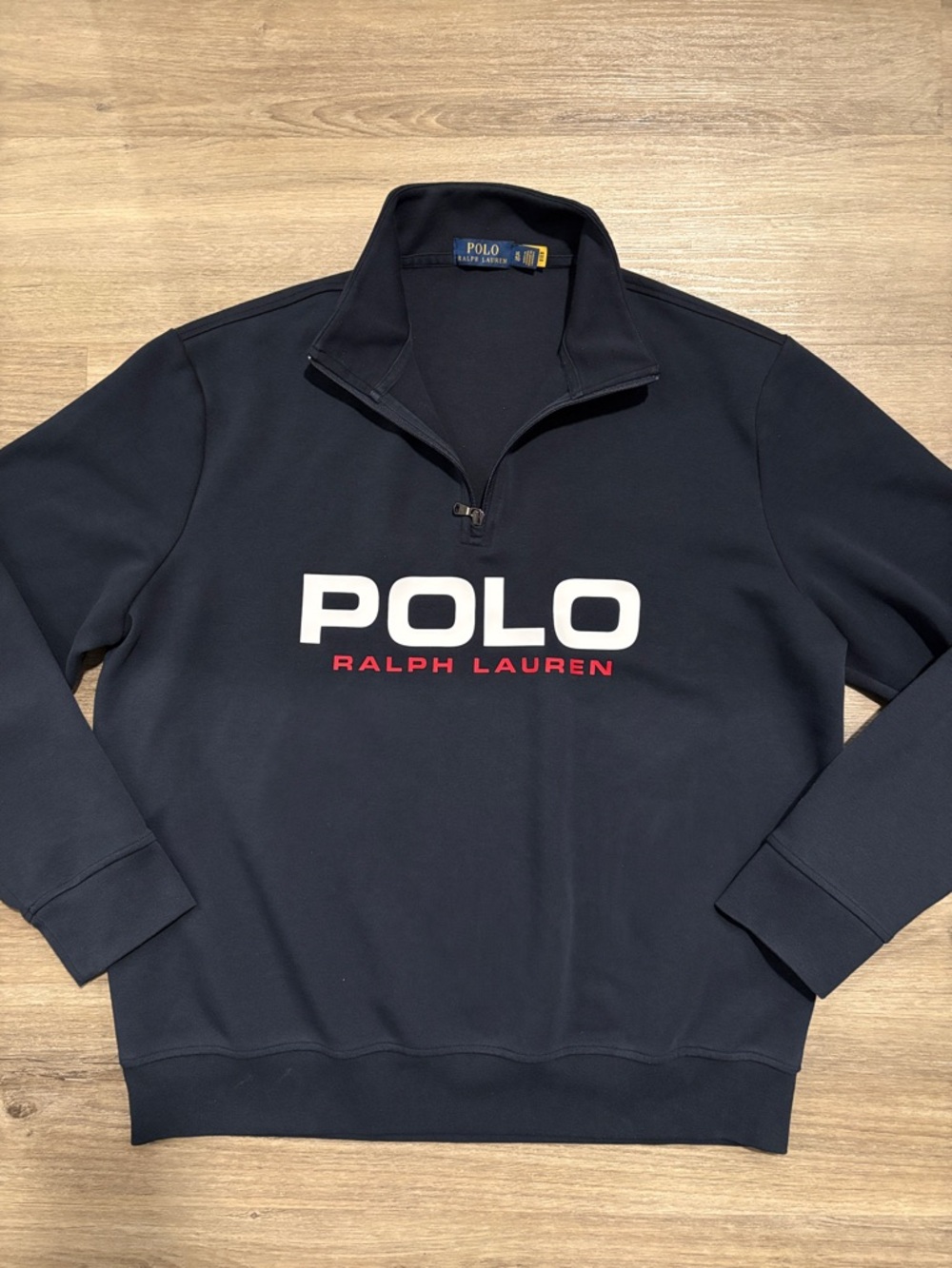 Men’s Ralph Lauren Navy Quarter-Zip Sweatshirt with White & Red Logo❤️